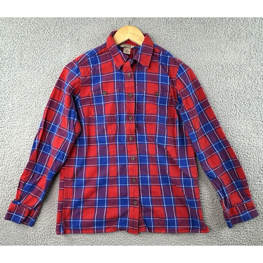 Duluth Trading Swingin Flannel Shirt Womens XS Blue Red Plaid